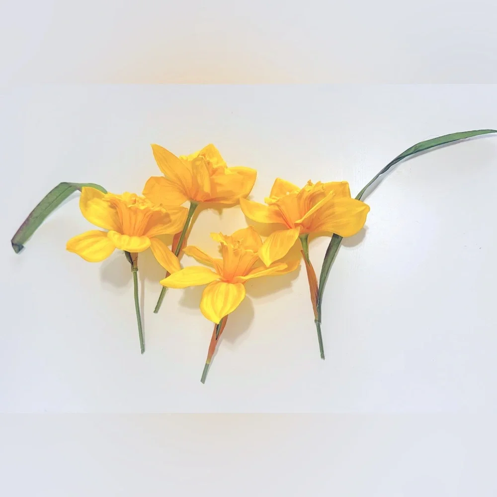 4 LIFELIKE Yellow Daffodil Flower Picks Floral Home Decor Arrangement Wreath